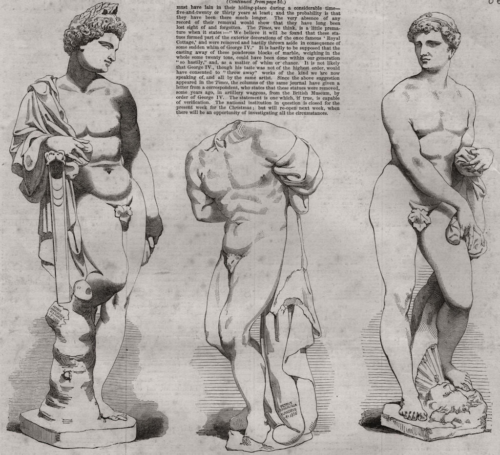 Marble statues found in Windsor Great Park. Apollo, fragment, Spring 1853